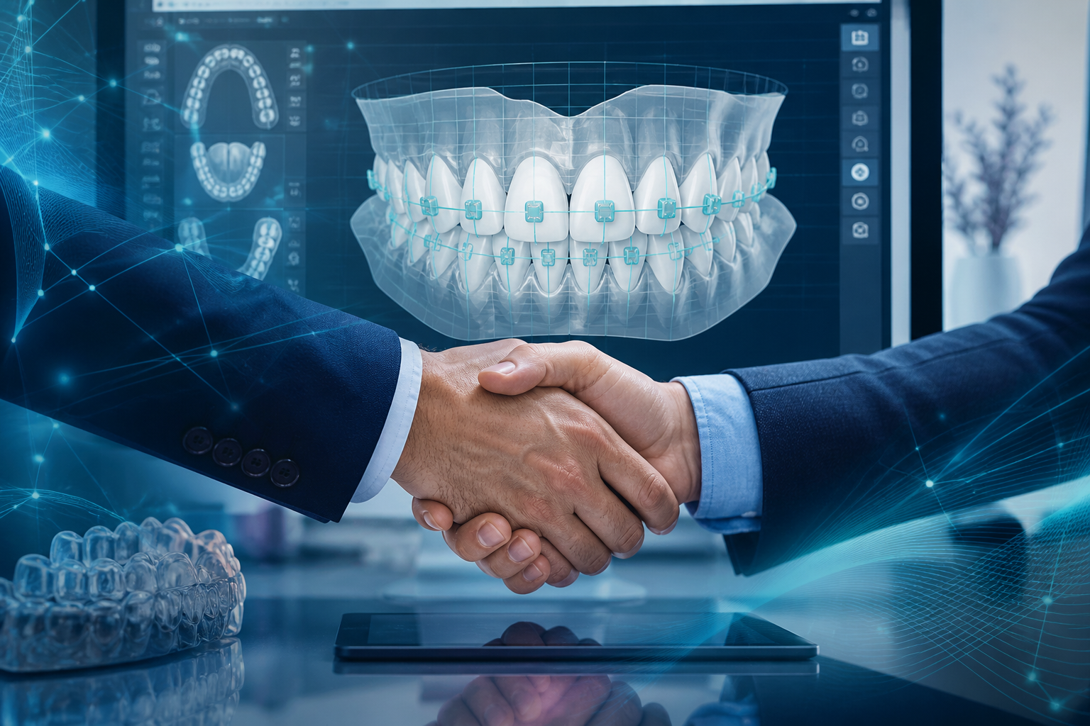 Professional consultation scene for digital orthodontic planning